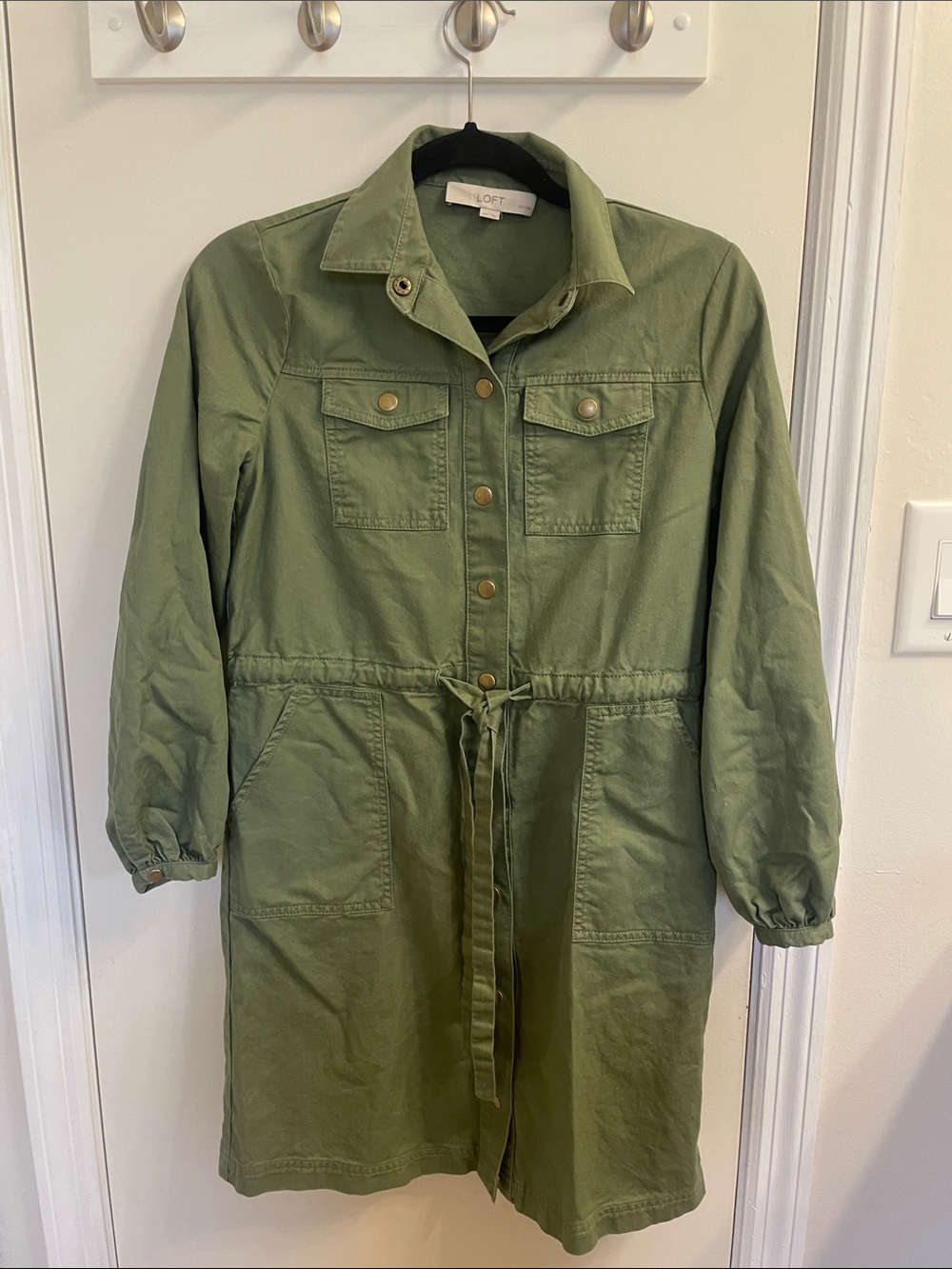 LOFT Olive Utility Shirt Jacket with Drawstring Waist
